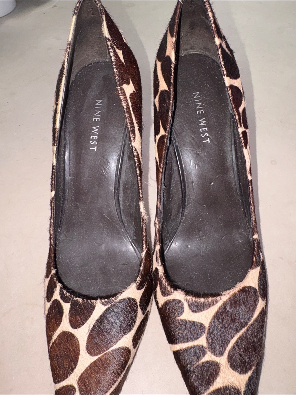 Nine West Brown and Cream Leopard Print Pointed-Toe Pumps - Picture 2 of 4